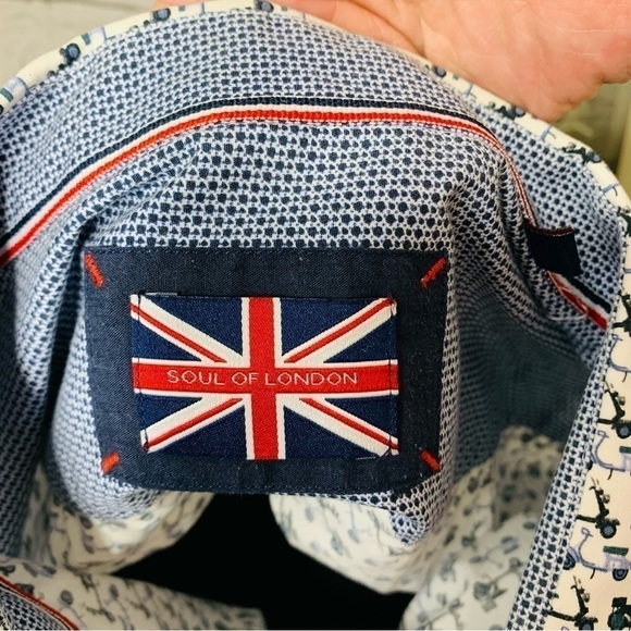 SOUL Of London White Blue Motorcycle Button Down Shirt Modern Long Sleeve Sz 2XL - Picture 11 of 13